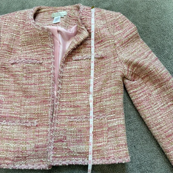 Vintage 60s Spiegel Pink Bouclé Tweed Collarless Blazer - Picture 9 of 10